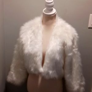 Lovely Cream Elegant Faux Fur Jacket